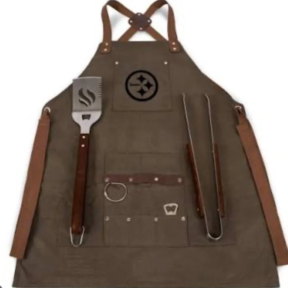 New! Pittsburgh Steelers BBQ Apron Grill Tools Picnic Time Waxed Canvas